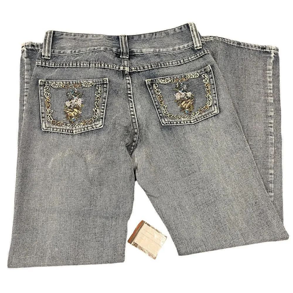 Newport News Embellished & Embroidered Wide Leg Jeans Women’s Size 6